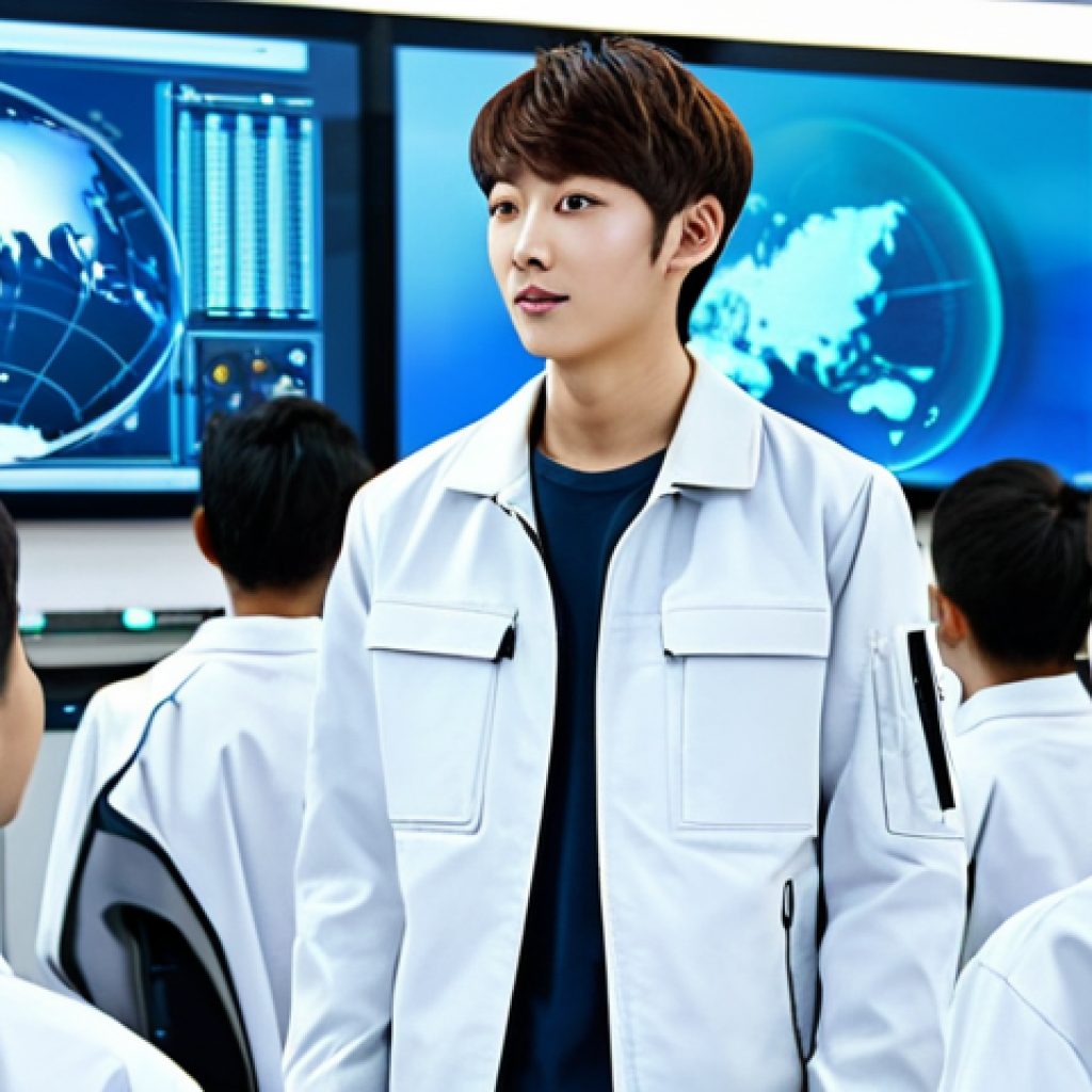 Taejoon's Leadership Growth**

"A teenage boy, 강태준, fully clothed in a futuristic, modest jacket and pants, standing confidently in front of a diverse team of young people in a high-tech laboratory. The background shows holographic displays and advanced technology. Safe for work, appropriate content, professional, perfect anatomy, natural proportions, well-formed hands, proper finger count, family-friendly."

**
