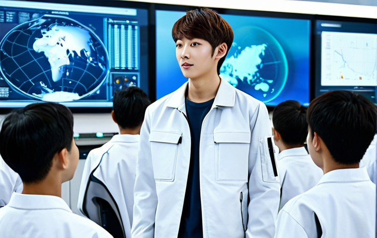 Taejoon's Leadership Growth**
"A teenage boy, 강태준, fully clothed in a futuristic, modest jacket and pants, standing confidently in front of a diverse team of young people in a high-tech laboratory. The background shows holographic displays and advanced technology. Safe for work, appropriate content, professional, perfect anatomy, natural proportions, well-formed hands, proper finger count, family-friendly."
**