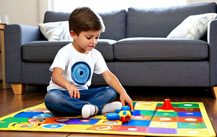 **
A young boy, fully clothed in casual wear (jeans and t-shirt), playing with a Turning Mecard toy (Evan model) on a colorful playmat. The background shows a bright living room with other toys scattered around. Safe for work, appropriate content, family-friendly scene, perfect anatomy, correct proportions, natural pose, well-formed hands, proper finger count, natural body proportions, professional illustration.
**
