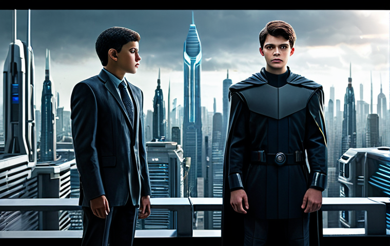 터닝메카드 라이벌 관계 비교 - Rivalry & Fate**
"Evan, a heroic young boy in modest futuristic attire, stands opposite Thanatos, a...