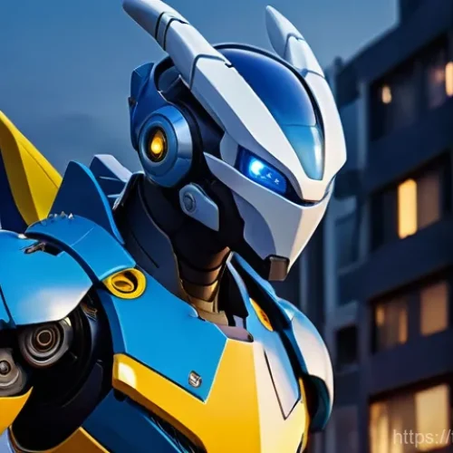 Home 17 터닝메카드 주인공 나찬 특징 - A determined young boy, Na-chan, with short, spiky brown hair and wearing his signature blue and yel...