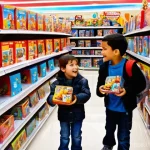 터닝메카드 시즌2 주요 사건 - **Prompt: The Excitement of New Mecardimals Release**
"A vibrant, bustling toy store aisle fille...