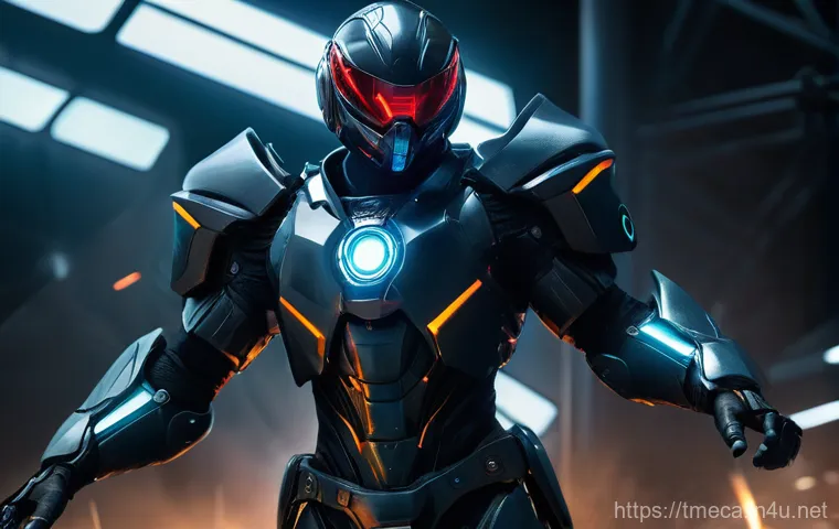 터닝메카드 반다인 캐릭터 스토리 - A dynamic full-body shot of Bandyine in his signature dark and futuristic Mecardimal trainer outfit,...